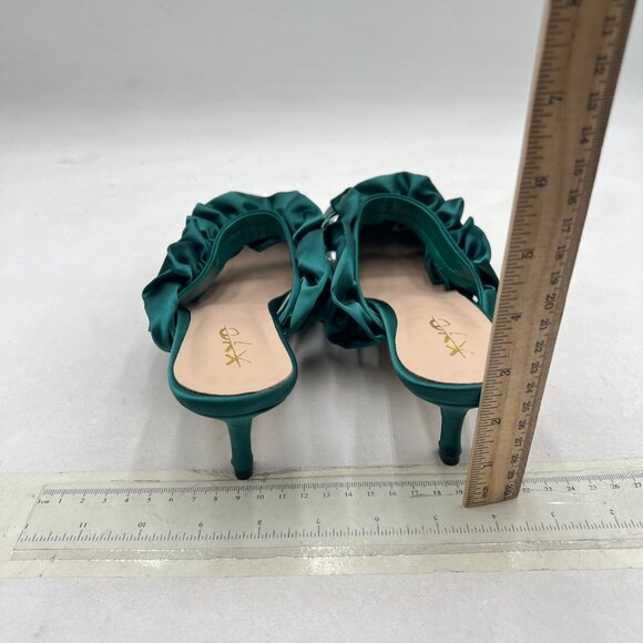 XYD Dark Cyan Pointed Toe Low Heel Mules with Ruffle Pearls Beaded Strap Sandals - Picture 5 of 8